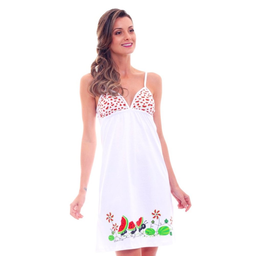 Take A Nap Mariana Nightgown with Suspenders in White and Red.